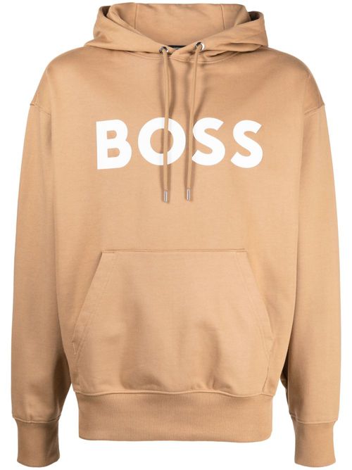 Logo-print cotton hoodie - Brown