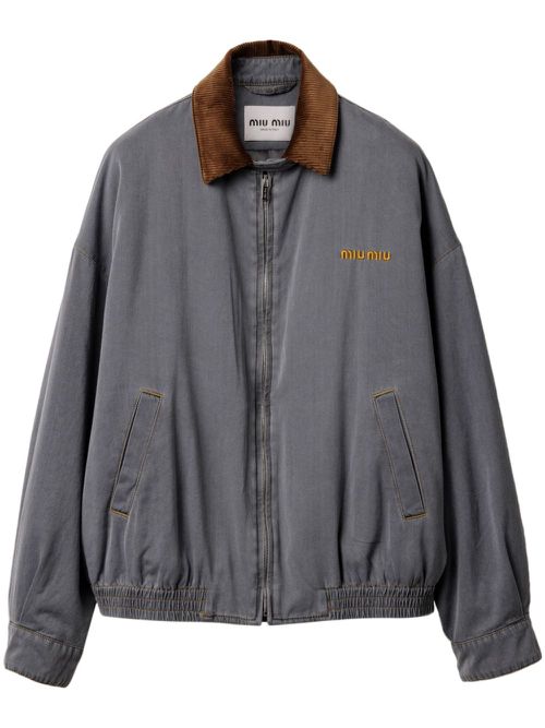 Miu Miu velvet-trim bomber jacket - グレー