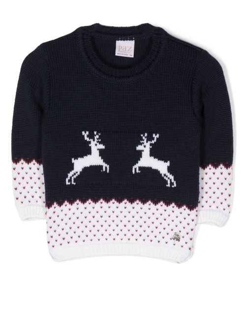 Reindeer-knit crew-neck jumper - Blue
