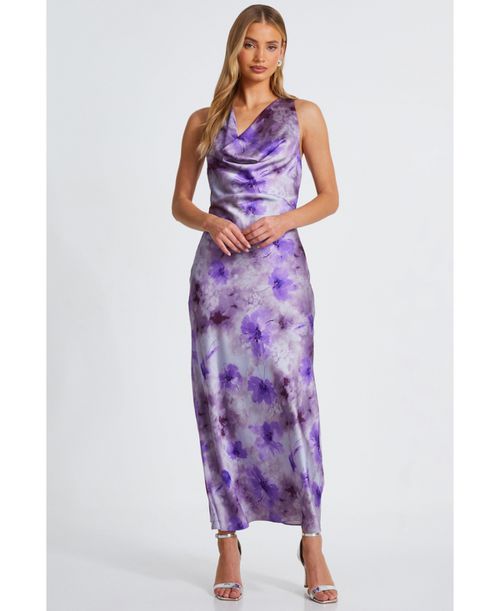 Women's Floral Cowl Maxi Dress - Lilac