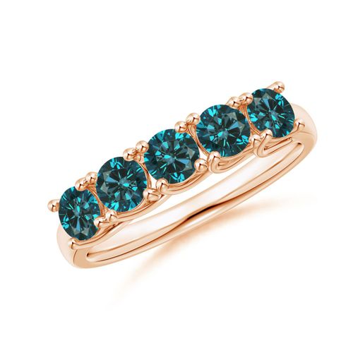 Angara 1.0 Carat Half Eternity Five Stone Enhanced Blue Diamond Wedding Ring in 18K Rose Gold