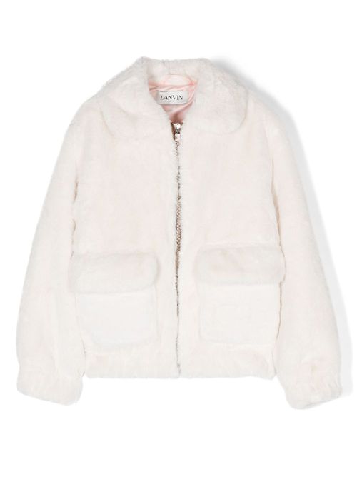 Faux shearling spread-collar jacket - Neutrals