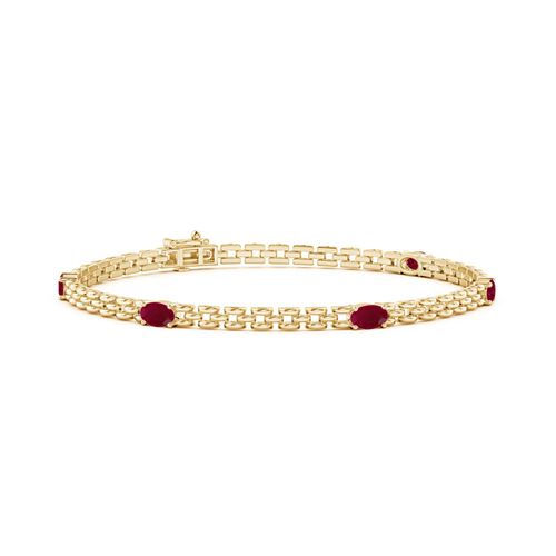 Angara 1.25 Carats Five Stone Oval Ruby Station Link Bracelet in 14K Yellow Gold
