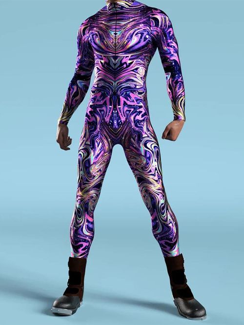 Halloween Kid Men Women Jumpsuits Machine Zentai Skinny Costume Multicolour Printing Bodysuit Party Festival Outfit Catsuit Front Zipper