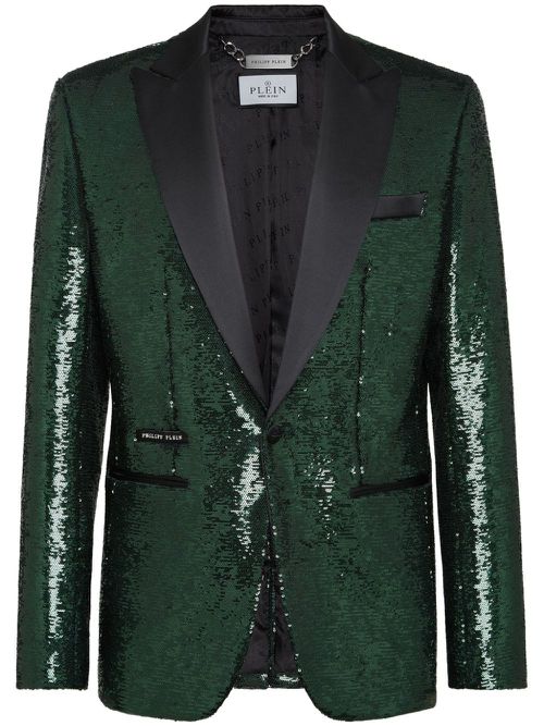 Sequin-design single-breasted blazer - Green
