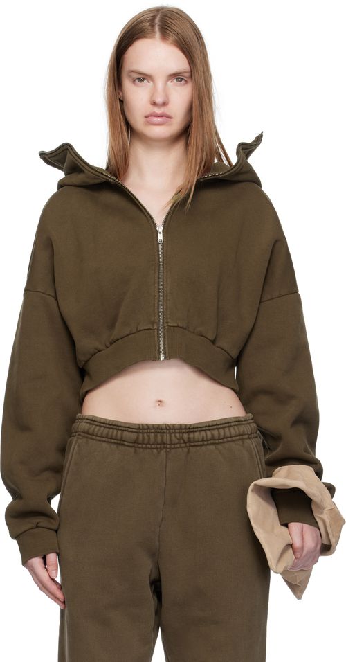 Brown Cropped Full Zip Hoodie