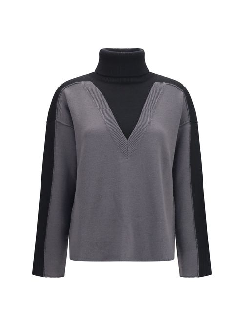 Two-Tone High-Neck Sweater — Black