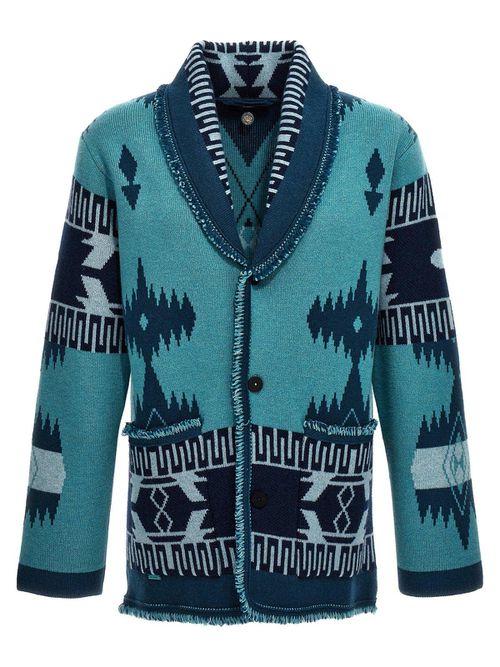 Icon Pattern Jacquard Fringed Detailed Cardigan