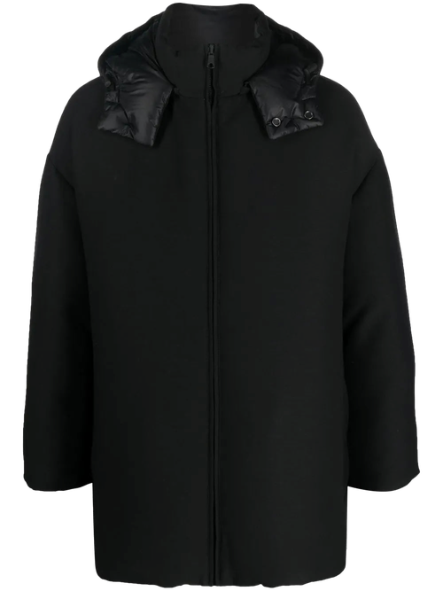 Virgin Wool-Silk Hooded Coat — Black