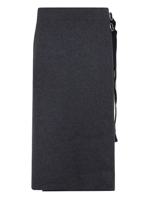Wrap-tie wool midi skirt - Black