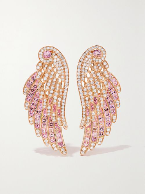 Wings Embrace 18-karat Rose Gold, Sapphire And Diamond Earrings - One size