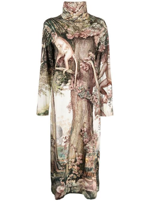 Jungle-print cotton maxi dress - Neutrals