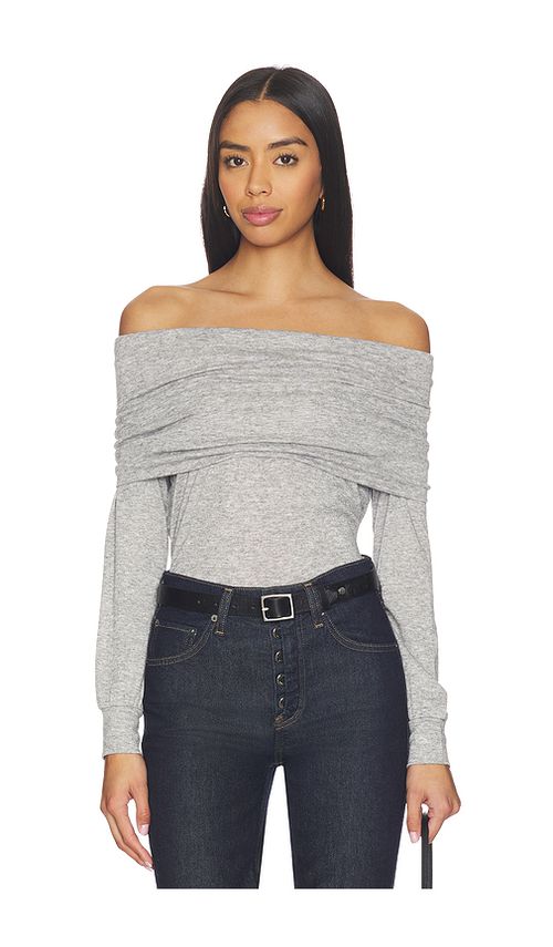 Bobi Off The Shoulder Date Top in Light Grey. - XS also in S, M