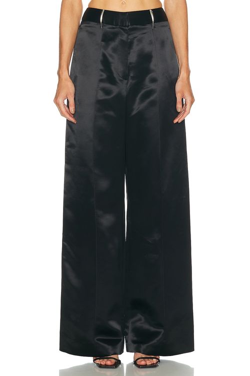 Grace Ling Pleated Claw Wide Leg Trouser in Black - Black. L also in M