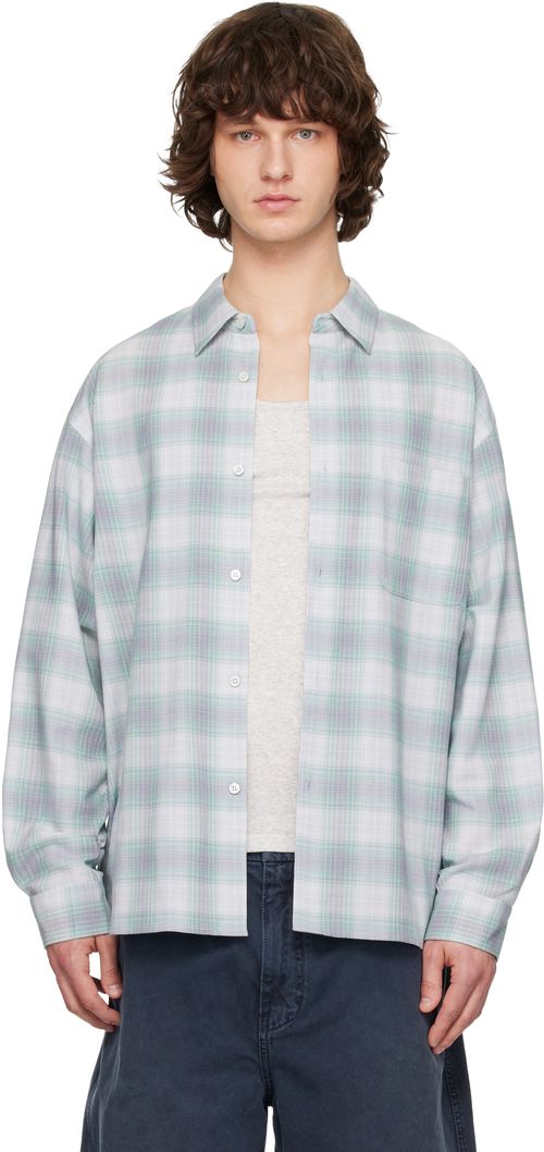 Green & Gray Wool Cotton Check Shirt