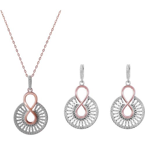 Orphelia 'Frida' WoMens 925 Sterling Silver Set: Necklace + Earrings - Rose SET-7437 - One Size