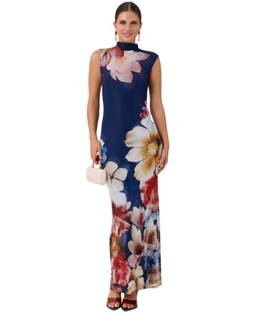 Women's Mock-Neck Dress - Blue Floral