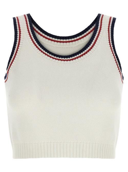 Striped Ribbed Trim Tank Top — White