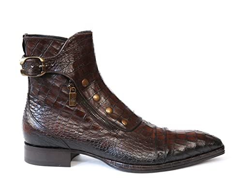 Jo Ghost 3206 Italian Brown Crocodile Print Leather Ankle Boots with Zippers