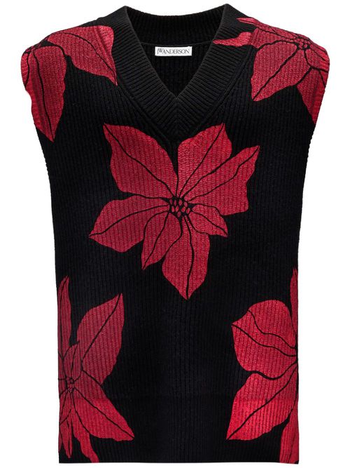 Floral-print sleeveless jumper - Black