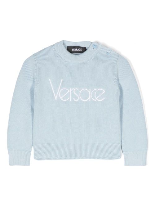 Embroidered-logo knitted jumper - Blue