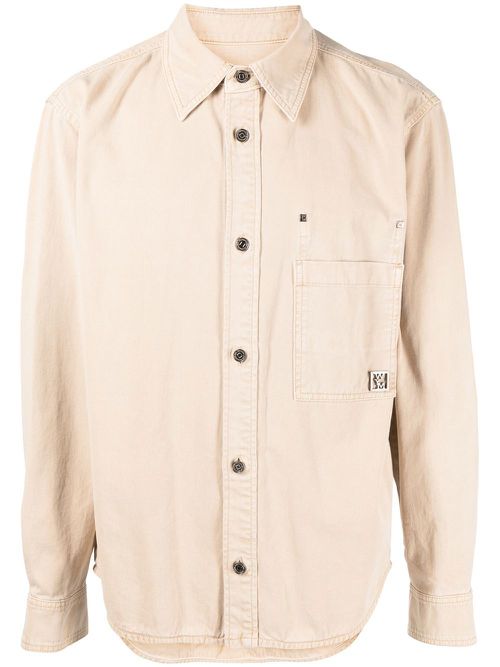 Logo-plaque cotton shirt - Brown