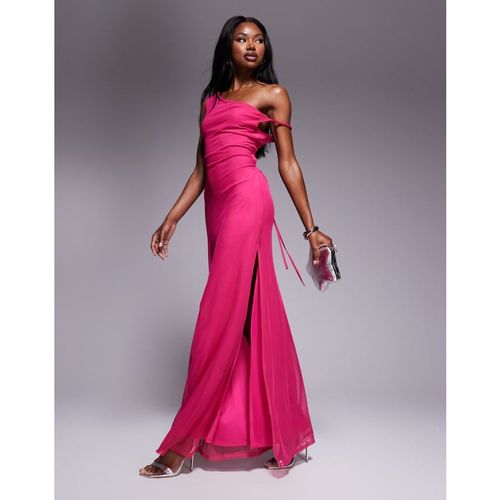 ASOS DESIGN Womens twist shoulder with lace up back mesh maxi dress in pink