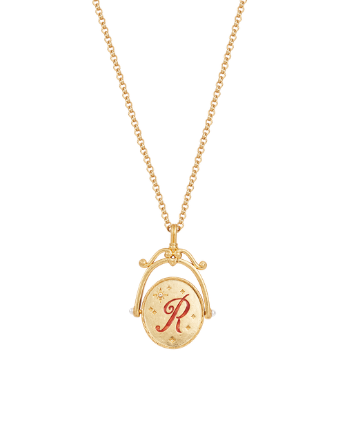 Fable England R Initial Rose Gold Spinner Necklace | Women's Jewellery