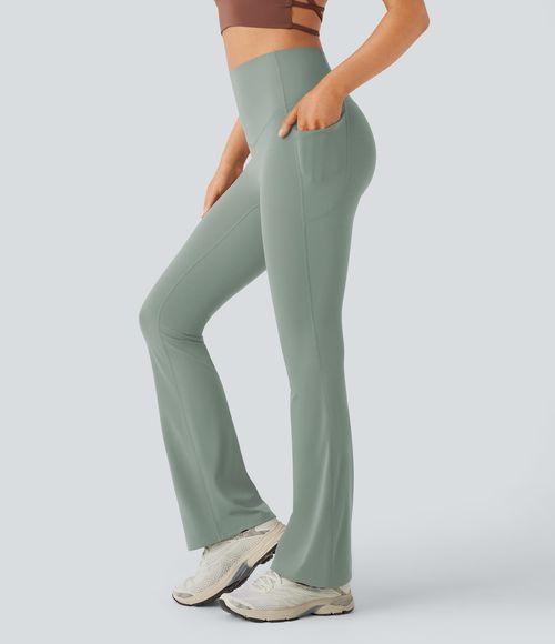 UltraSculpt™ High Waisted Tummy Control Pocket Shaping Yoga Bootcut Leggings  - Iceberg Green