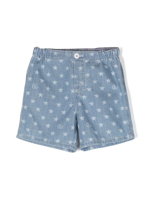 Star-print denim shorts - Blue