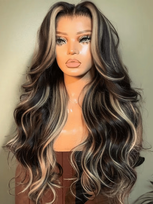 24inch 7X5 Pre-Everything Lace Wig Lace Loose Wave Butterscotch Highlights Brown Wig 150% Density