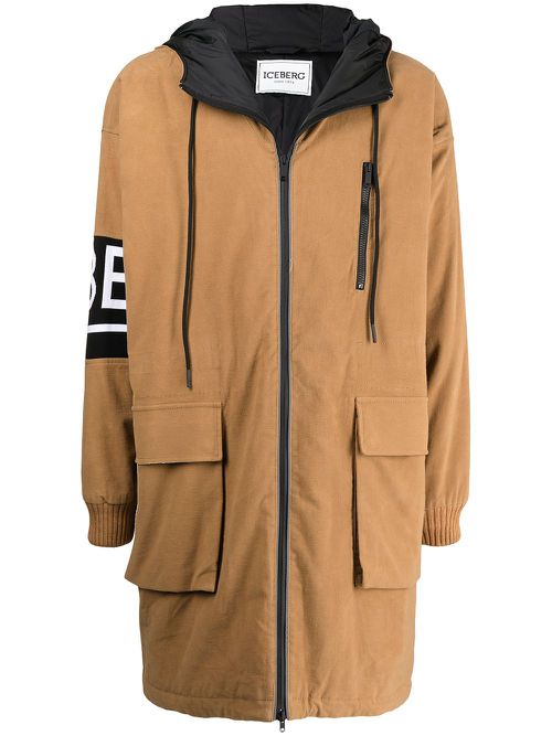 Logo-print sleeve parka - Brown