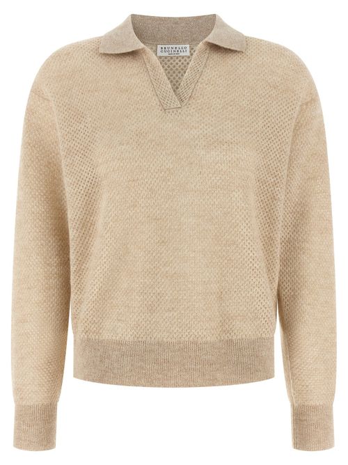 Beige Textured Shirt Collar Polo