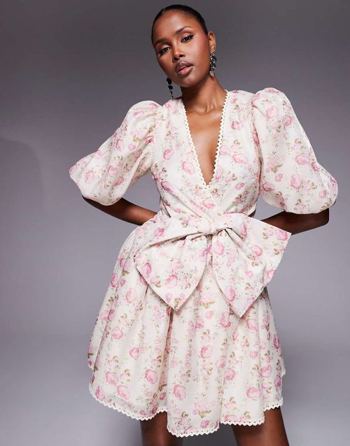 strapless open back dress Off-Shoulder Floral Short Homecoming Dress main image 0