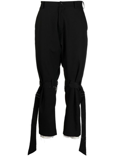 Frayed-detailed wool trousers - Black