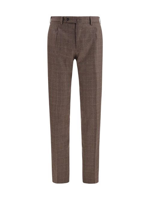 Tone-on-Tone Checked Wool Trousers — Brown