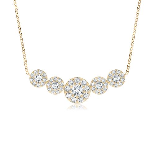Angara 2.01 CTW Lab-Grown Graduated Five Stone Diamond Halo Necklace in 14K Yellow Gold