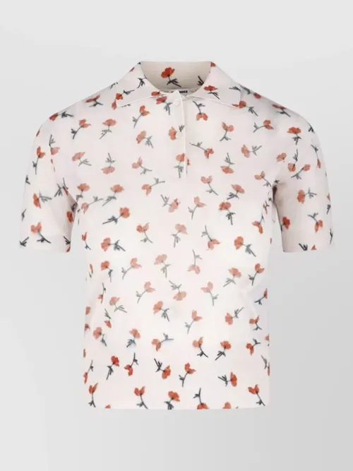 Jil Sander - knit polo collar top floral pattern