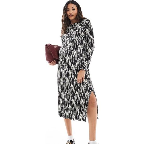 Mama.licious Womens Maternity plisse midi dress with side split in mono print - Multicolour - X-Sma