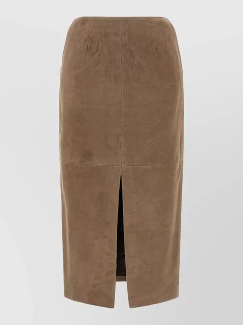 Rotate Birger Christensen - suede midi skirt back pocket slit