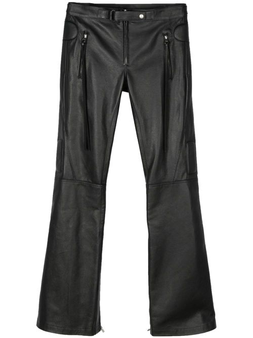 Leather straight-leg trousers - BLACK