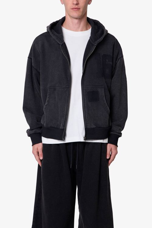Vintage Back Yoke Zip Up Hoodie - Washed Black