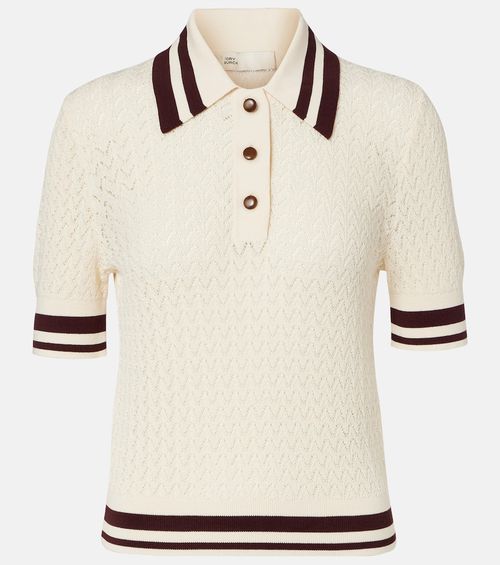 Cotton pointelle polo shirt