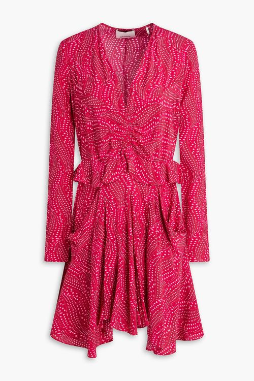 Usmara ruffled printed stretch-silk mini dress - Burgundy - FR 36