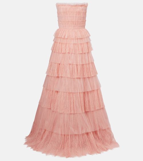 Trissa plissé tiered tulle and lace gown