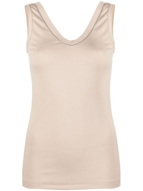 Monili bead-embellished ribbed-knit tank top - Neutrals