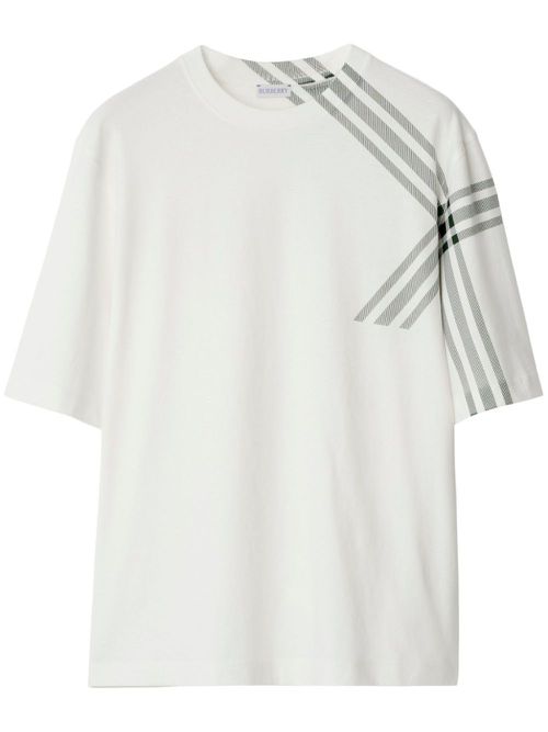 Check Sleeve Cotton T-shirt - White