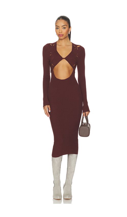 ISA BOULDER Argyle Open Dress in Brown. XL. Also in XS, S
