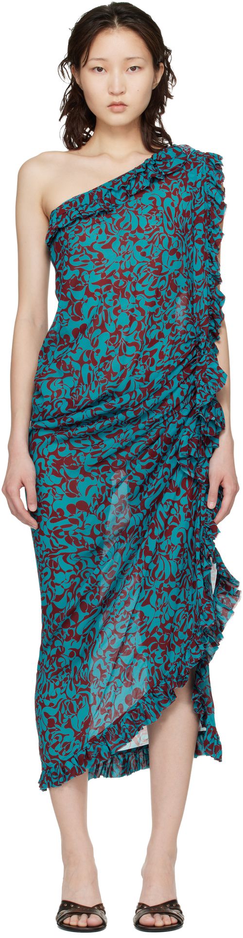 Blue & Burgundy Graphic Midi Dress