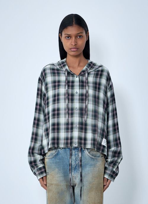 Hooded Check Shirt - Woman Shirts Green Fr